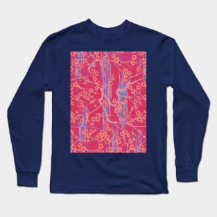 BLUE PINK SAKURA FLOWERS  Antique Japanese Floral Pattern Long Sleeve T-Shirt